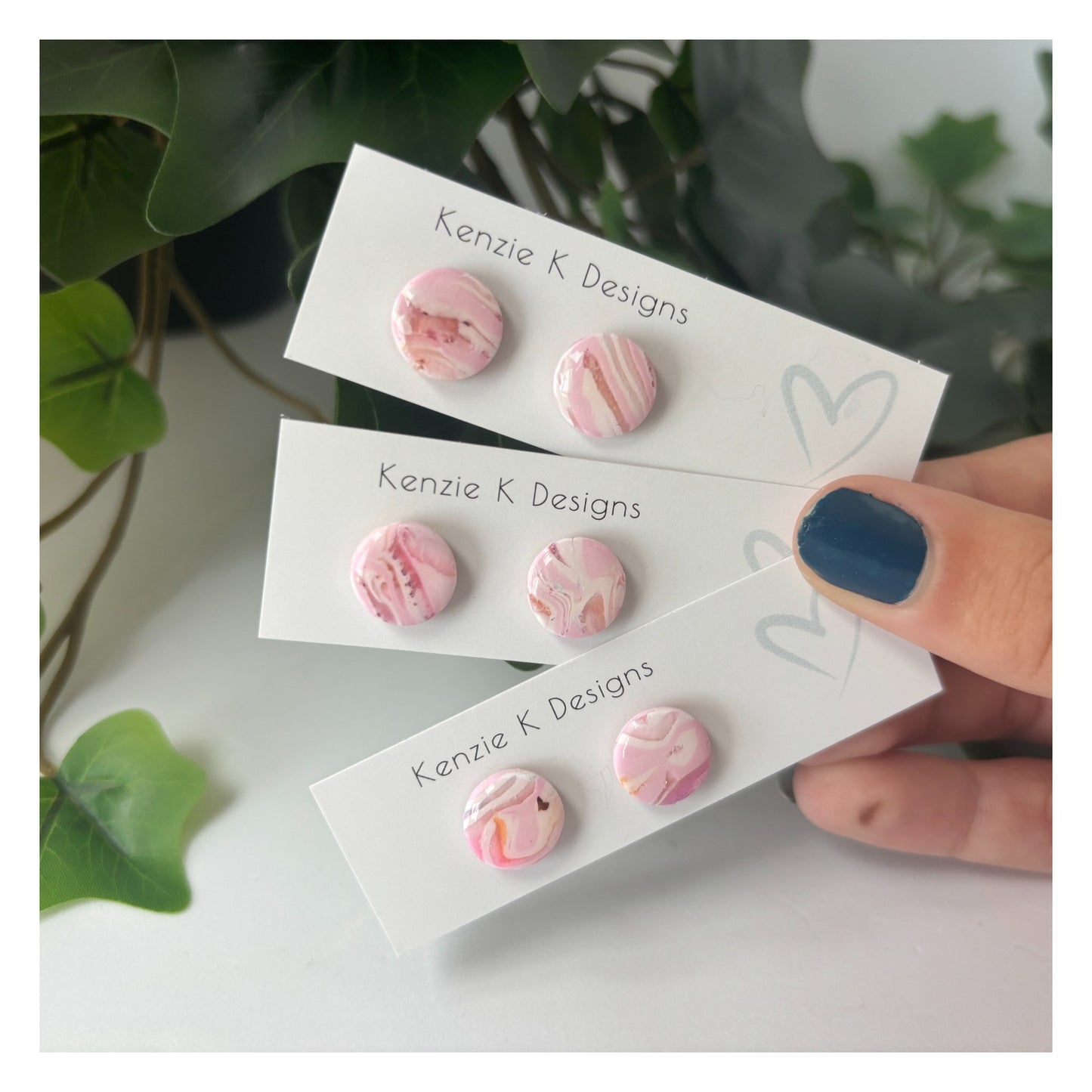 Small Stud Pink Marble ( one single pair)