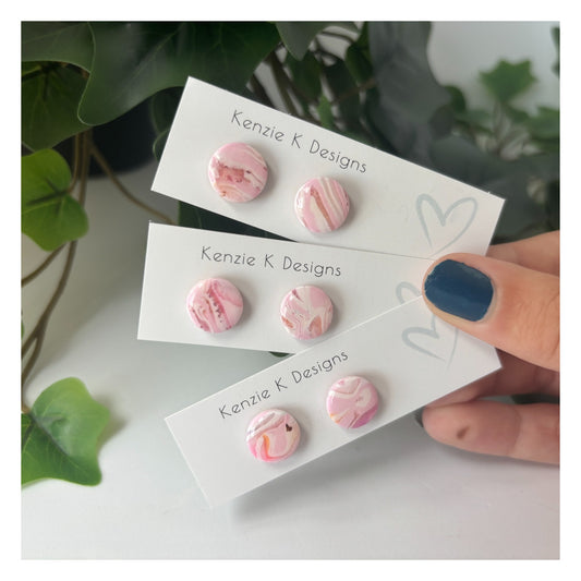 Small Stud Pink Marble ( one single pair)