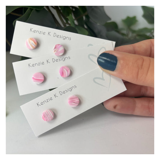 Mini Stud Pink Marble ( one single pair)